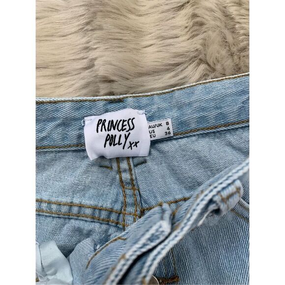 Princess Polly Fall in Line Mom Jeans sz 4 Blue High Rise Button Fly Rigid Denim - Picture 4 of 7